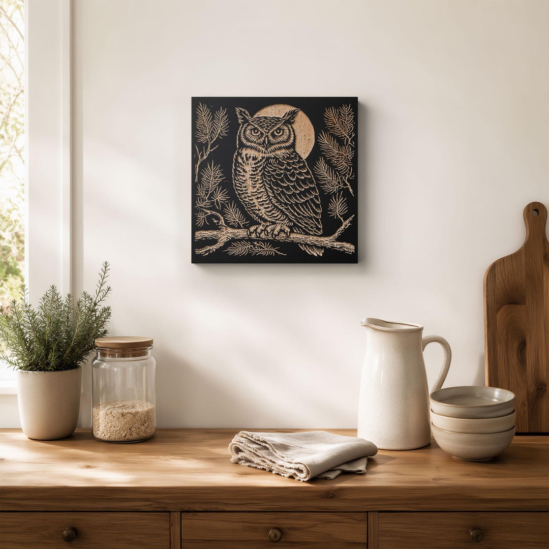 Great Horned Owl Engraved Wood Panel