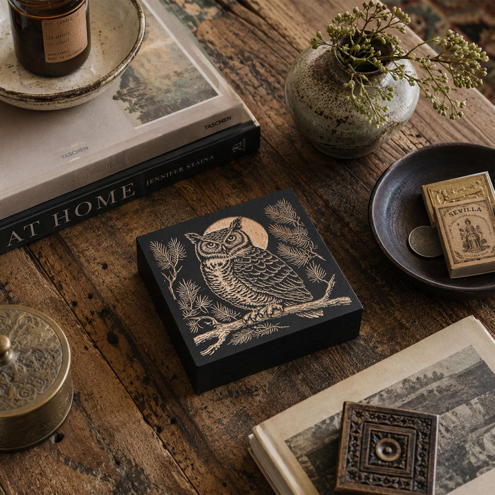 Great Horned Owl Engraved Wood Panel