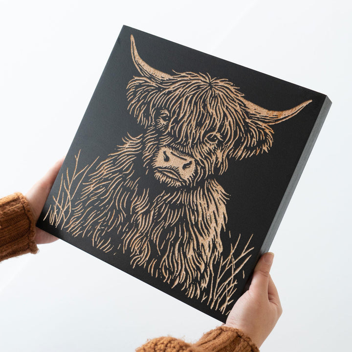 Highland Cow Engraved Wood Panel