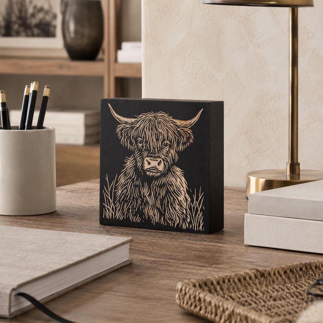 Highland Cow Engraved Wood Panel