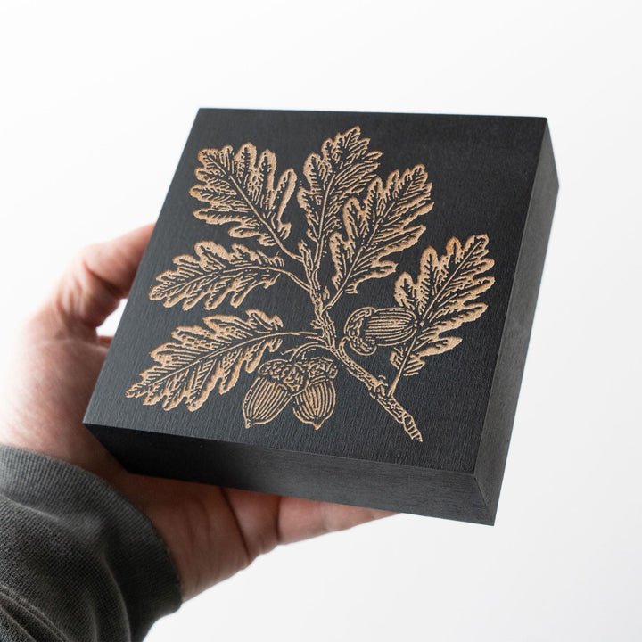 Oak Branch with Acorns Engraved Wood Panel