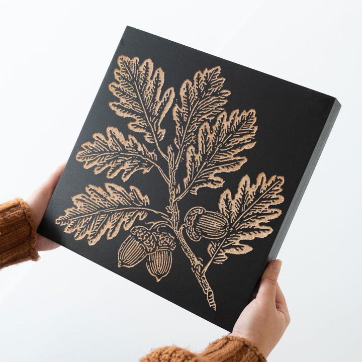 Oak Branch with Acorns Engraved Wood Panel