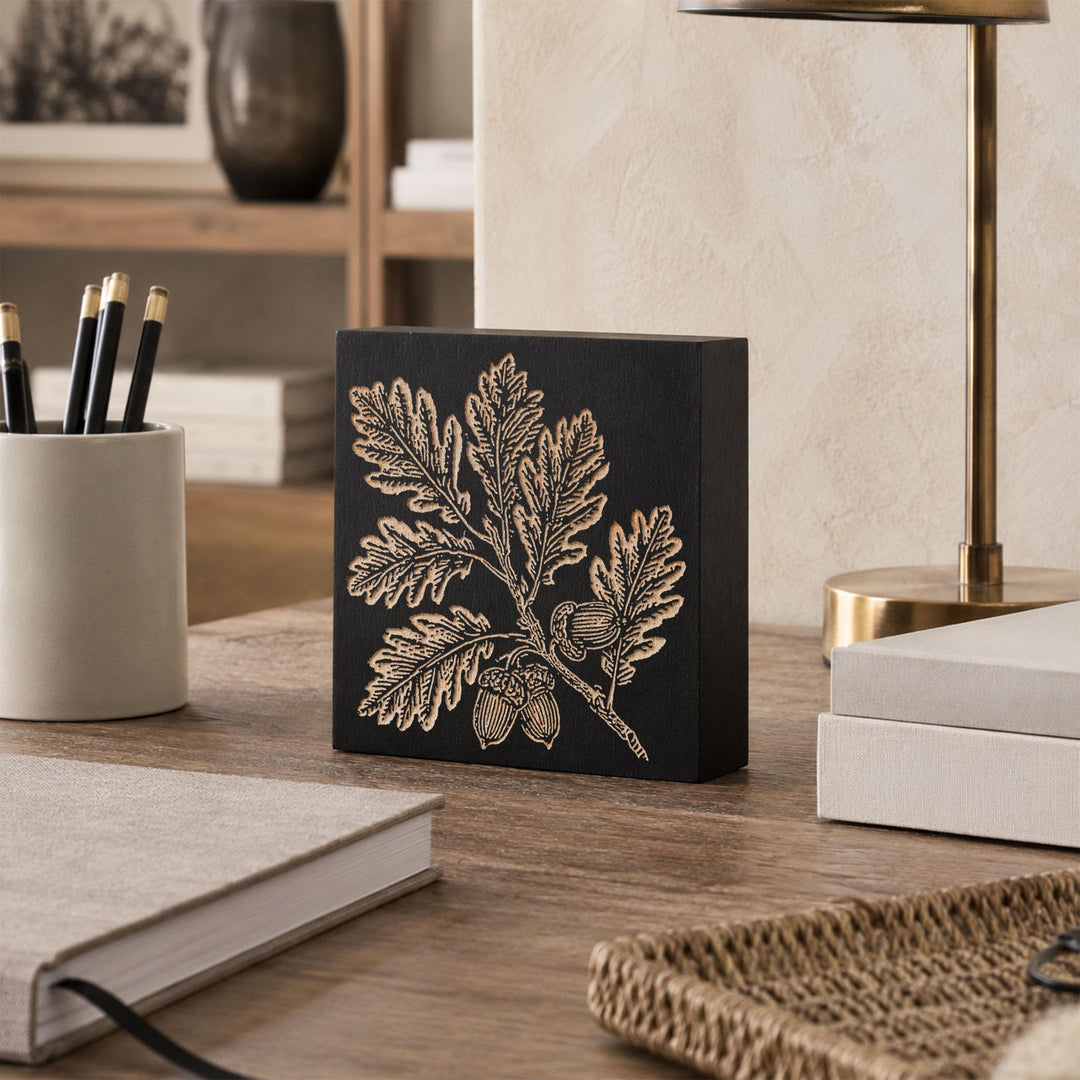 Oak Branch with Acorns Engraved Wood Panel