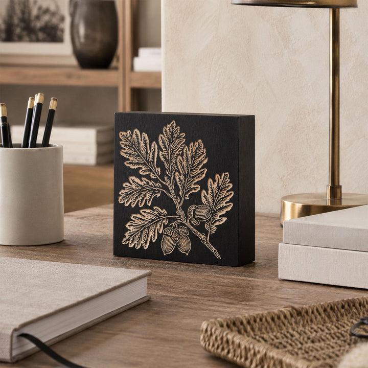 Oak Branch with Acorns Engraved Wood Panel