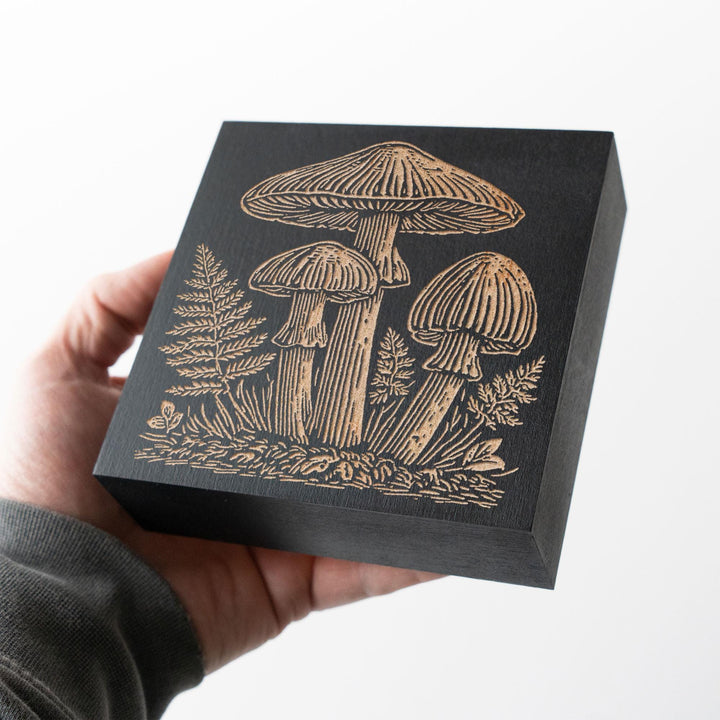 Wild Mushrooms Engraved Wood Panel