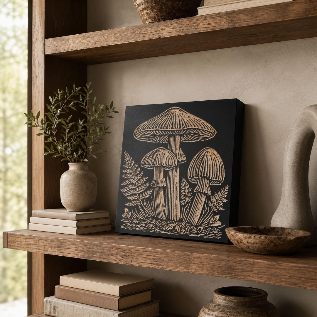 Wild Mushrooms Engraved Wood Panel