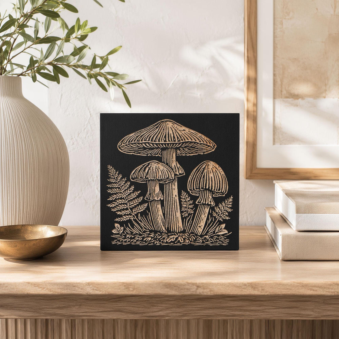 Wild Mushrooms Engraved Wood Panel
