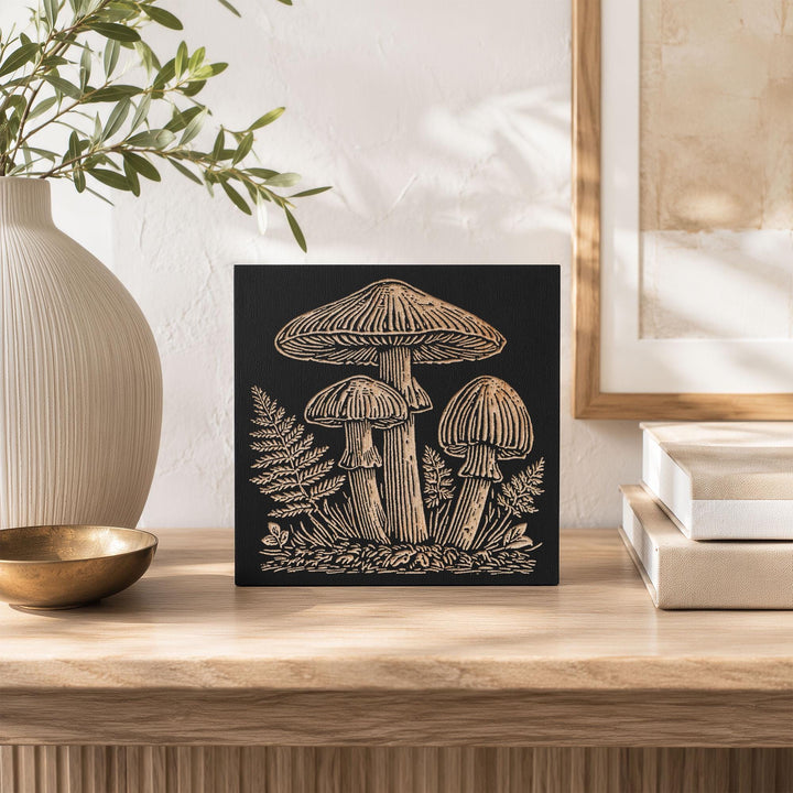 Wild Mushrooms Engraved Wood Panel