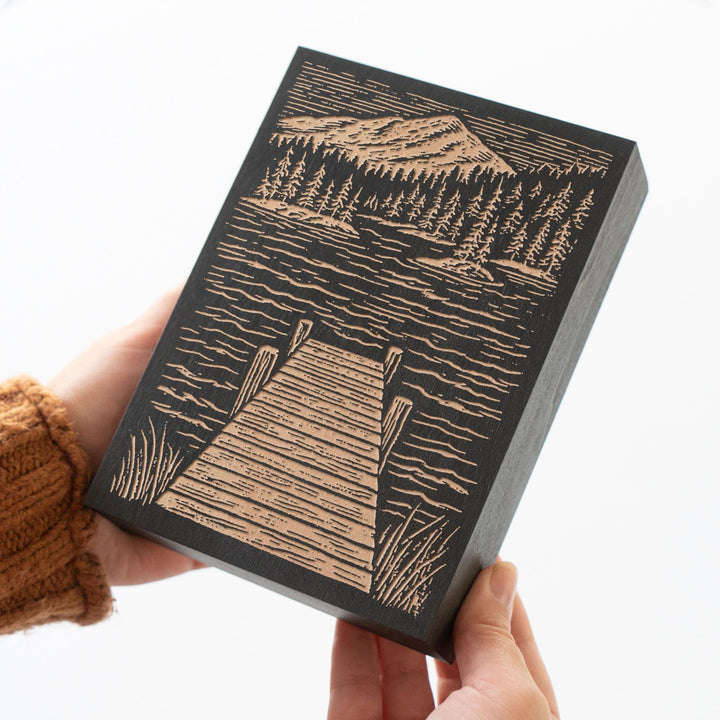 Wooden Dock at Lake Engraved Wood Panel