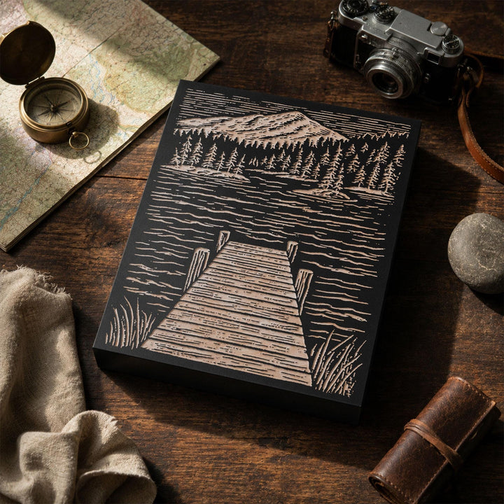 Wooden Dock at Lake Engraved Wood Panel