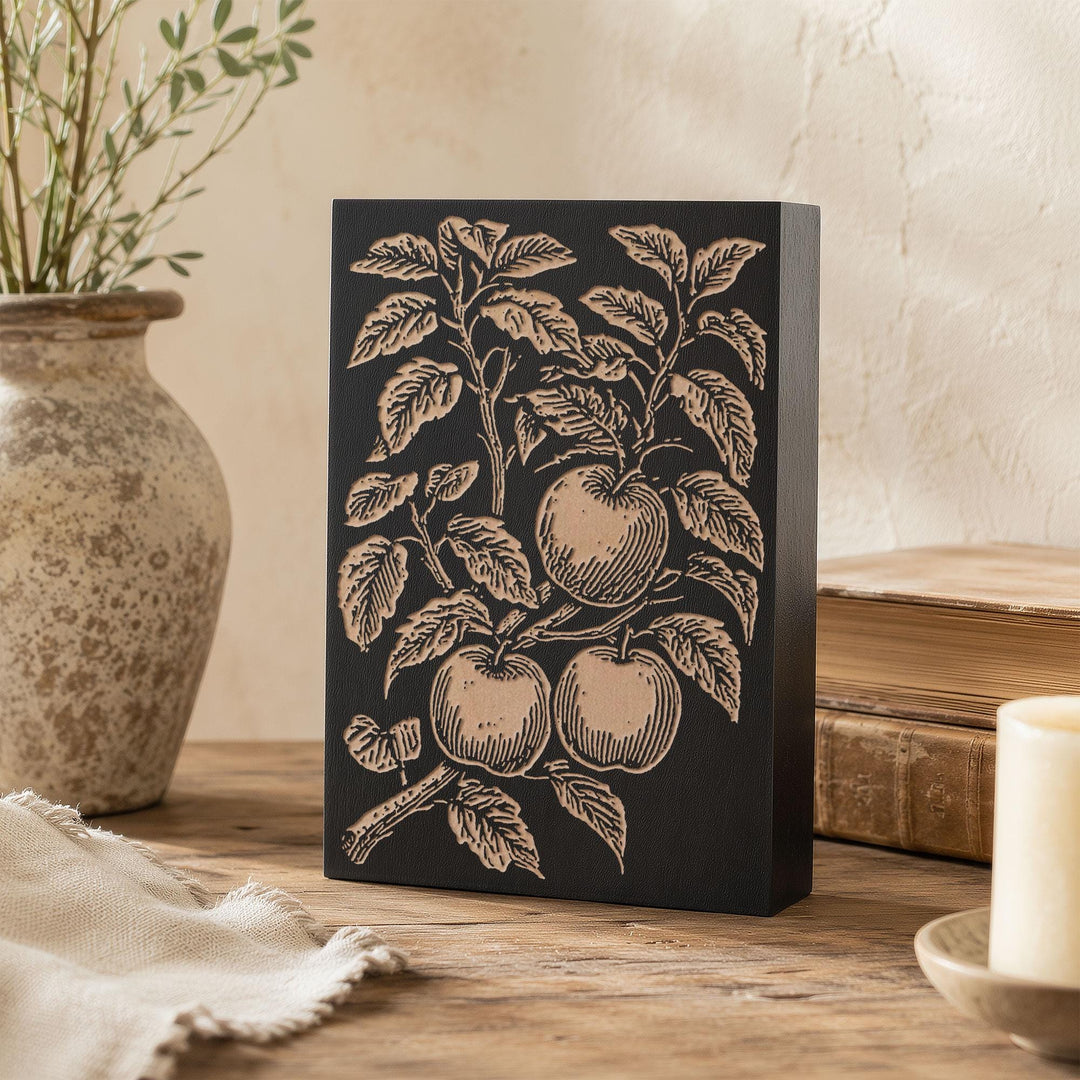 Apple Tree Branch Engraved Wood Panel