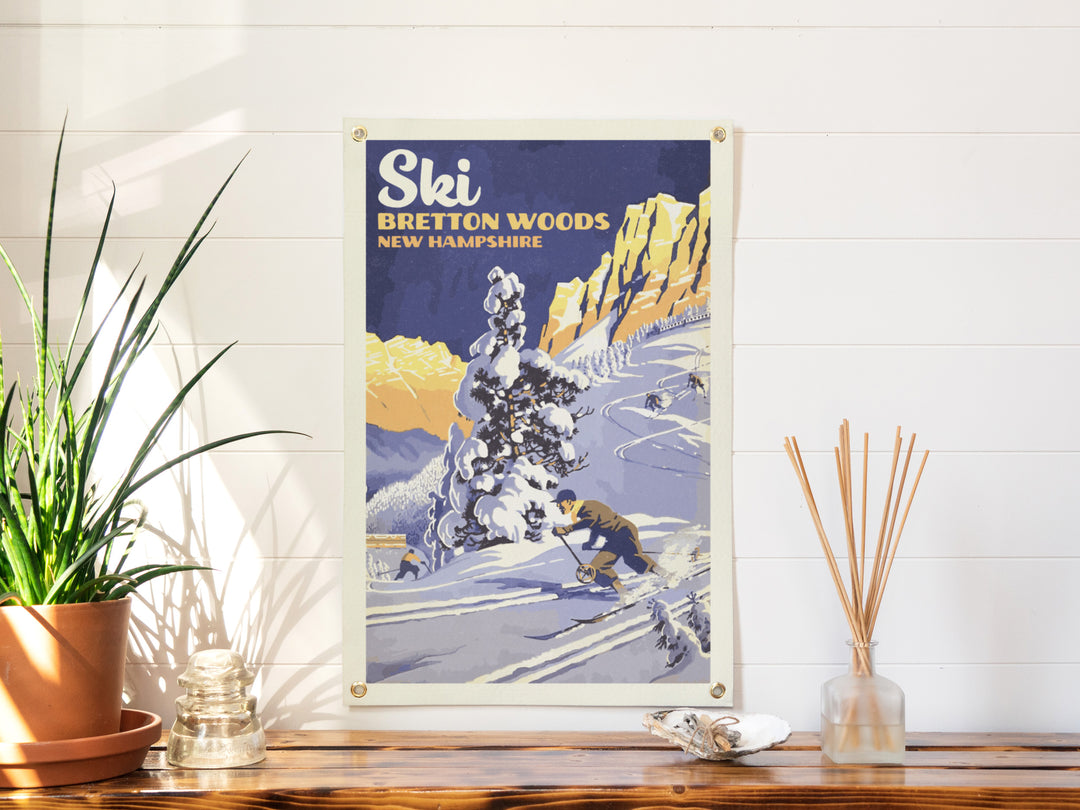 SKI Mountain Felt Banner Blue 16x24