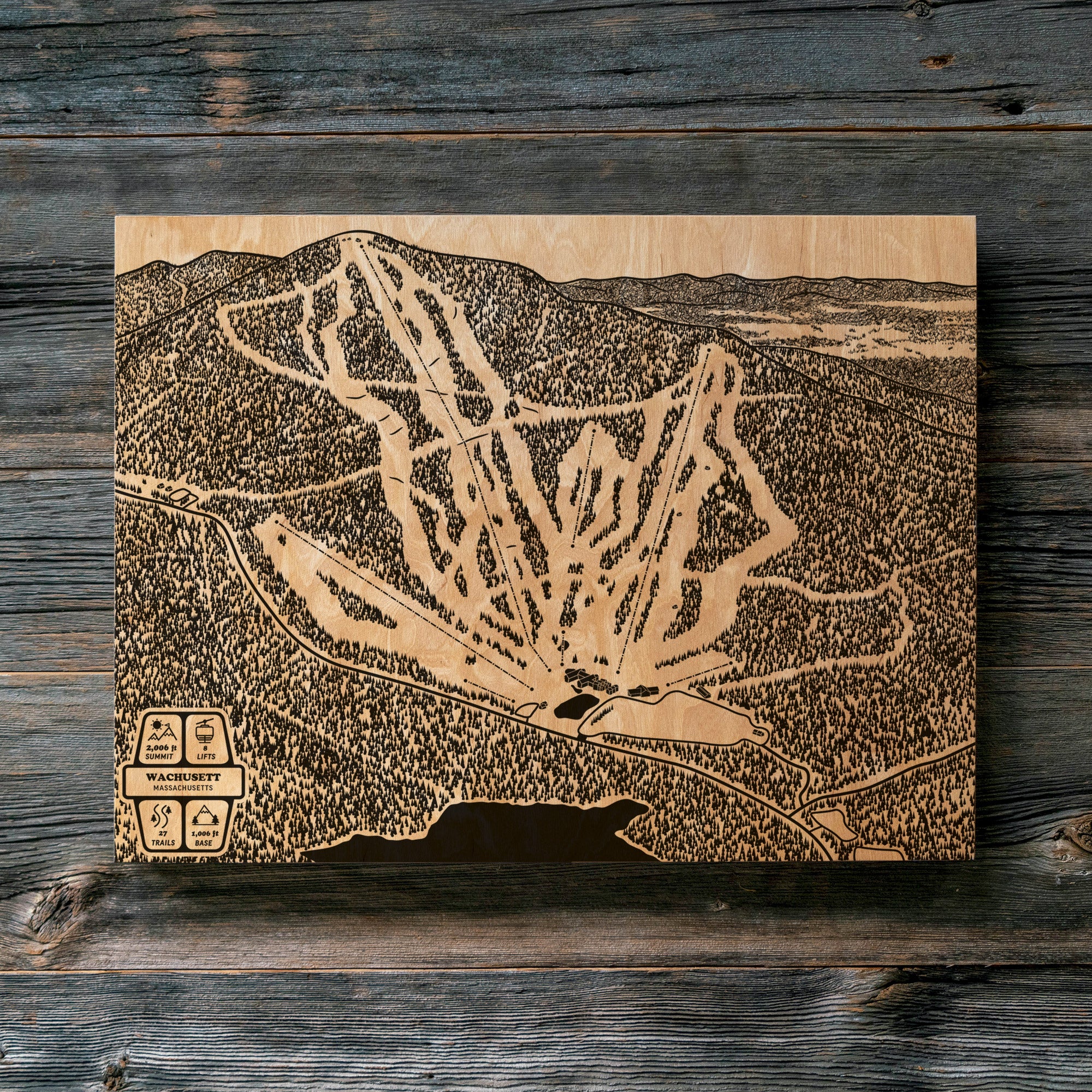 Wachusett Mountain Massachusetts - WACHUSETTS18x24 BirchPanel BarnBoard Rendering 