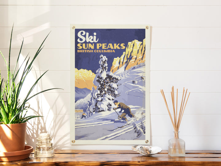SKI Mountain Felt Banner Blue 16x24
