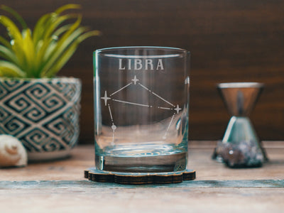 Libra Zodiac Engraved Glasses | Personalized astrology constellation glassware for beer, whiskey, wine and cocktail, home decor & gift