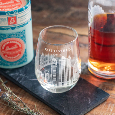 Columbus, Ohio City Skyline Engraved Glasses