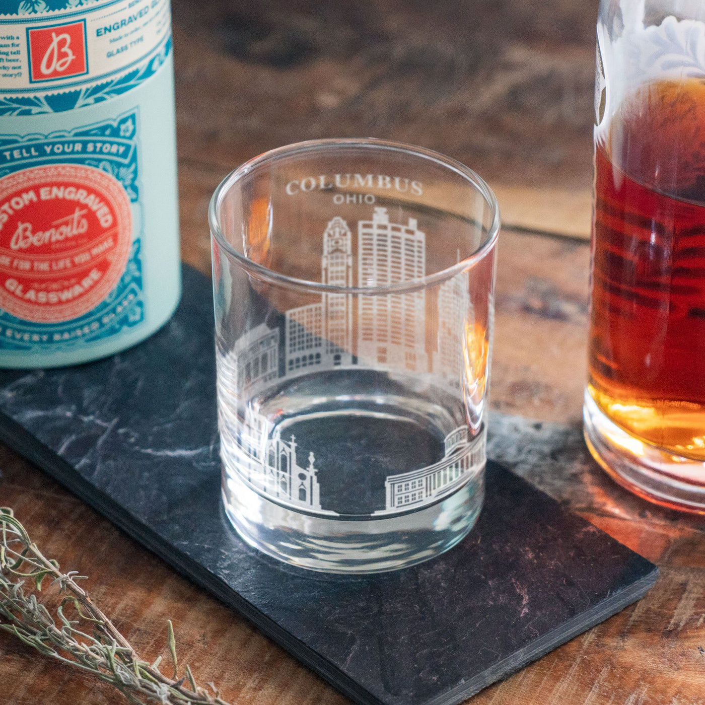 Columbus, Ohio City Skyline Engraved Glasses