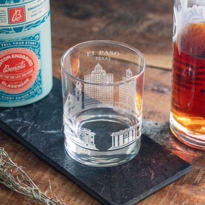 El Paso, Texas City Skyline Engraved Glasses