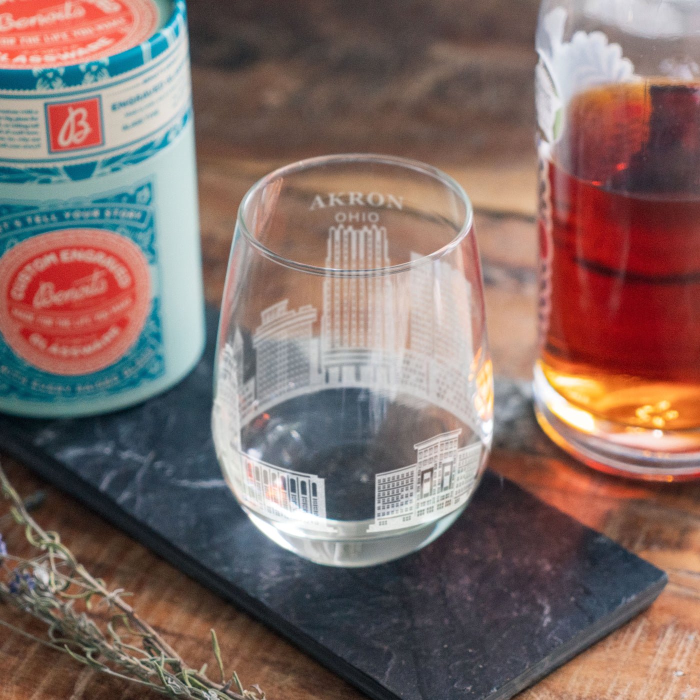 Akron, Ohio City Skyline Engraved Glasses