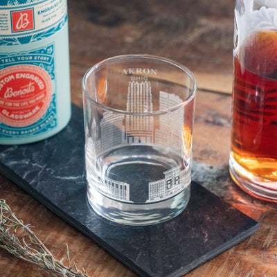 Akron, Ohio City Skyline Engraved Glasses