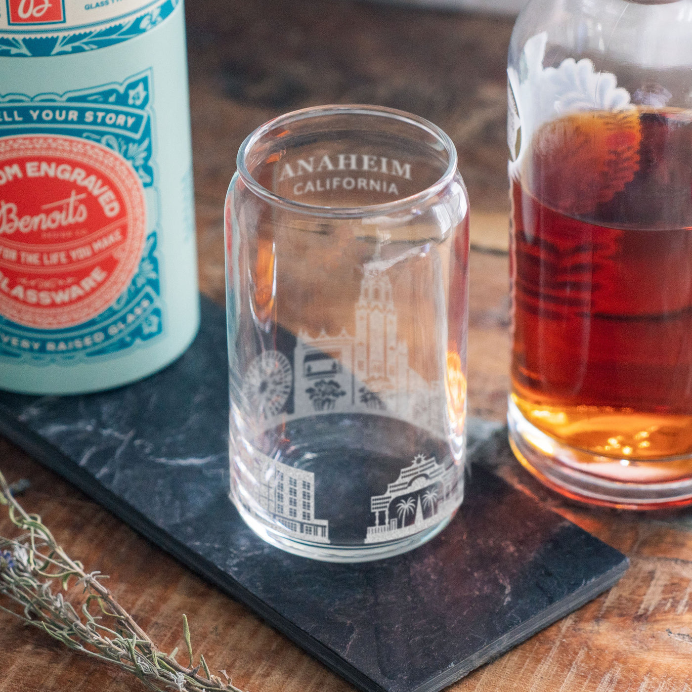 Anaheim, California City Skyline Engraved Glasses