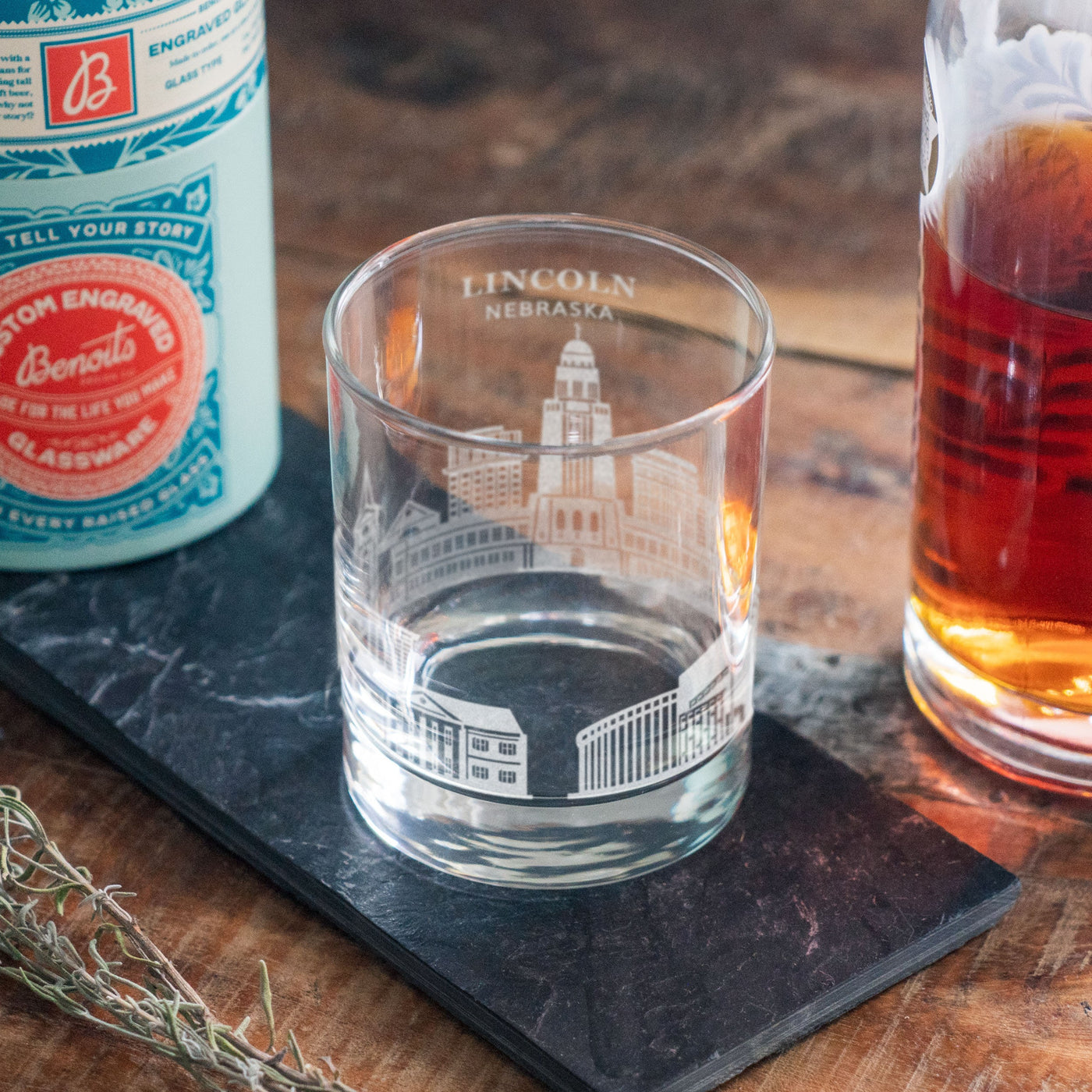 Lincoln, Nebraska City Skyline Engraved Glasses