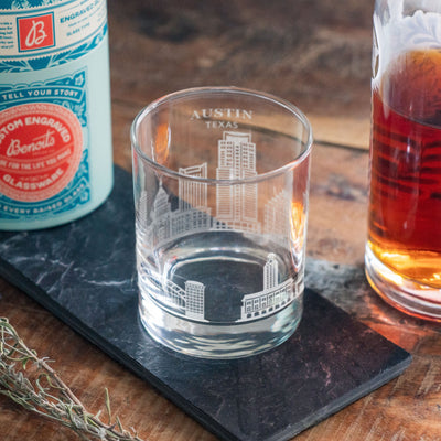 Austin, Texas City Skyline Engraved Glasses