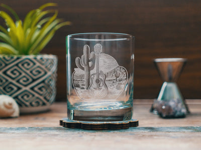 Western Country Guitar Scene Glasses | Personalized etched glassware for beer, whiskey, wine & cocktails. Cowboy Music,  Southwestern Decor.