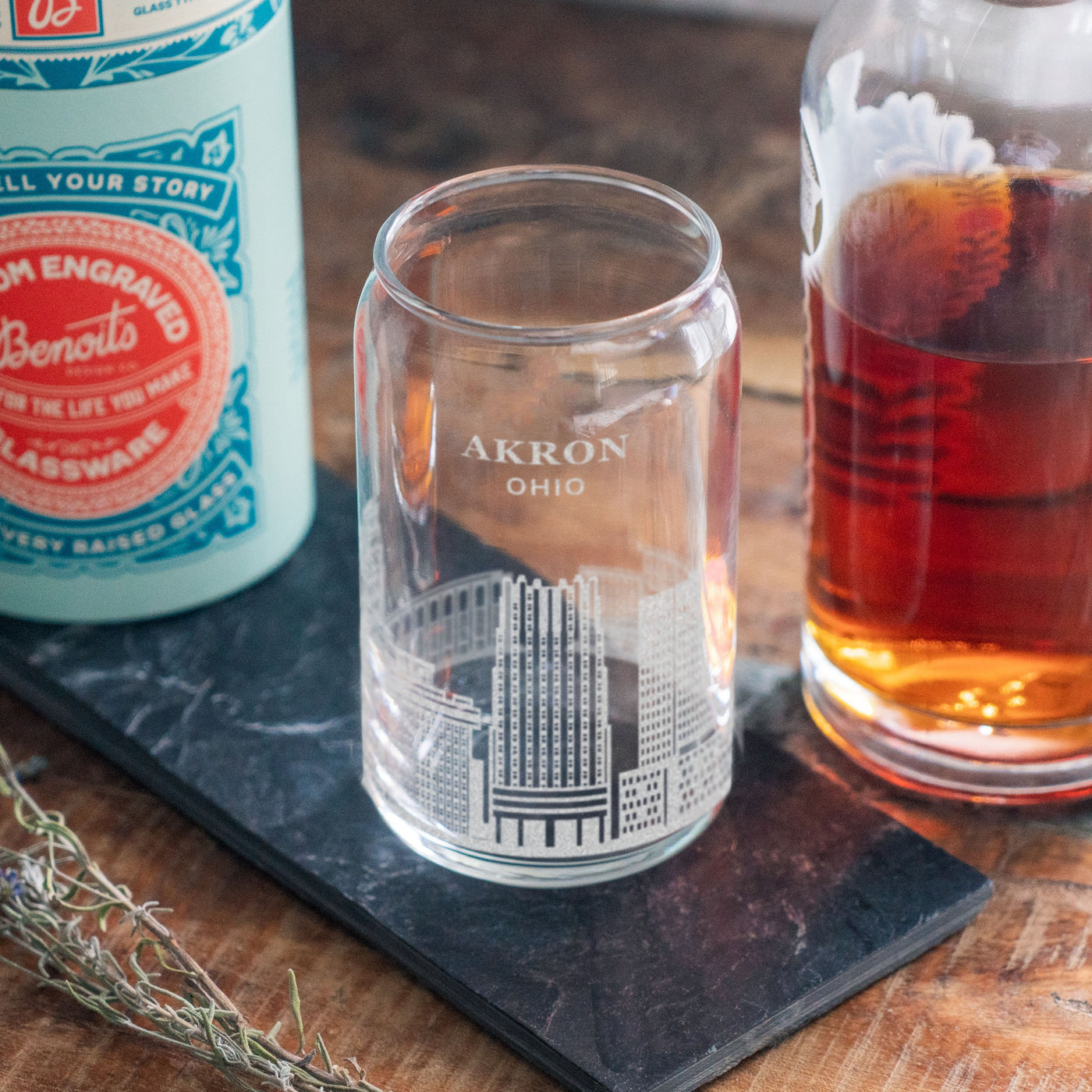 Akron, Ohio City Skyline Engraved Glasses