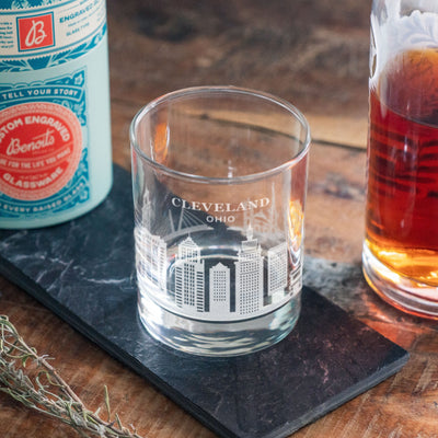 Cleveland, Ohio City Skyline Engraved Glasses