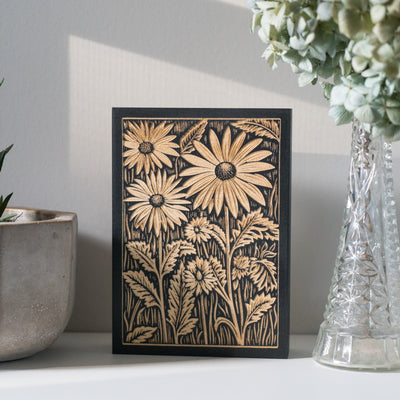 Daisies Mini Engraved Birch Wood Panel