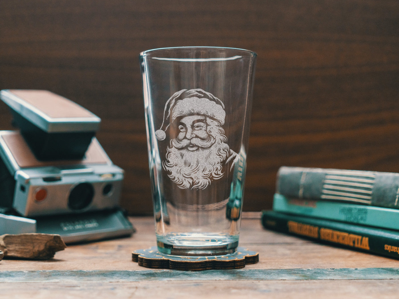 Vintage Santa Face Glasses | Personalized etched glassware for beer, whiskey, wine & cocktails. Christmas Holiday Decor, Secret Santa gift.