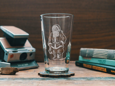 Vintage Santa Claus Glasses | Personalized etched glassware for beer, whiskey, wine & cocktails. Holiday Home decor, Secret Santa gift.