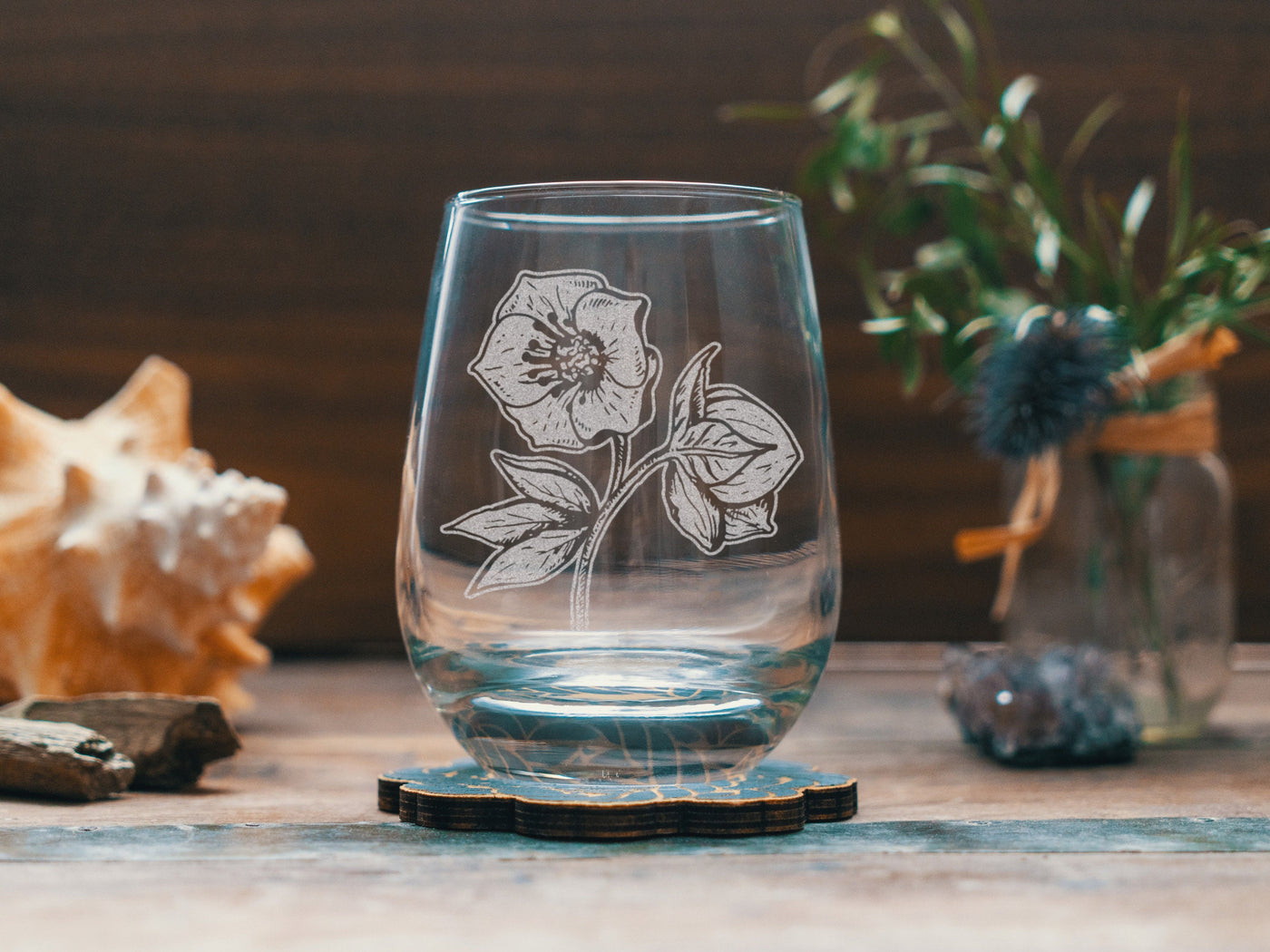 Petunia Glasses | Personalized Beer, Cocktail, Whiskey, Wine glassware. Bridal floral gift. Botanical Feminine Flowers Boho Home Decor.