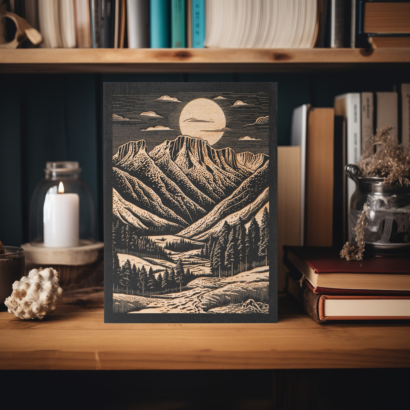 Desert Mountain Mini Engraved Birch Wood Panel