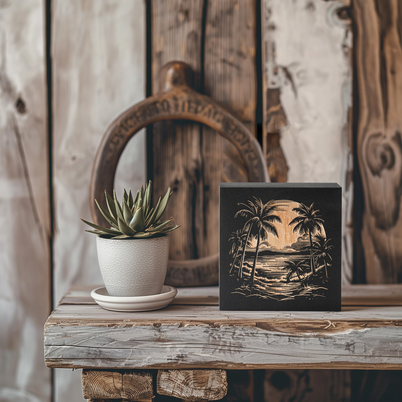 Scenic Island View Mini Engraved Birch Wood Panel