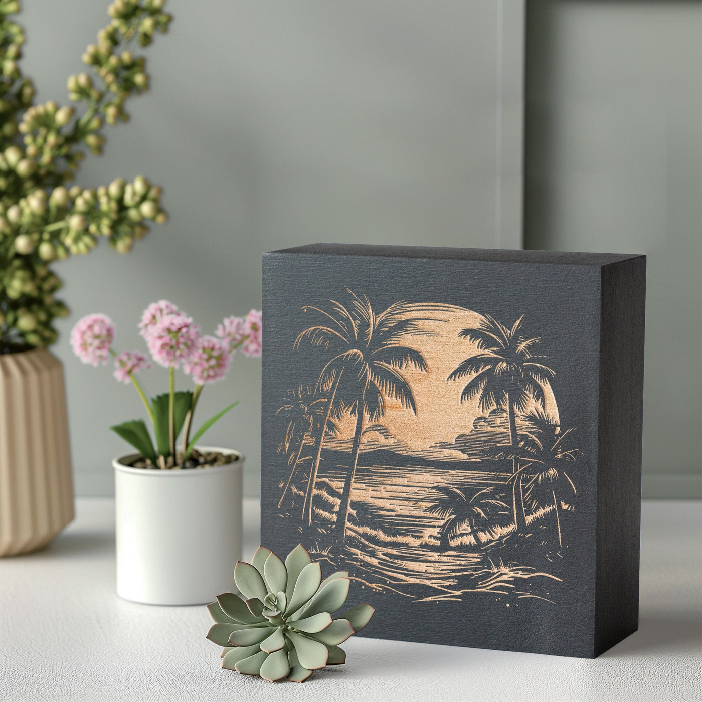 Scenic Island View Mini Engraved Birch Wood Panel