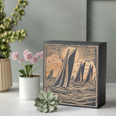 Sailboat Scene Mini Engraved Birch Wood Panel