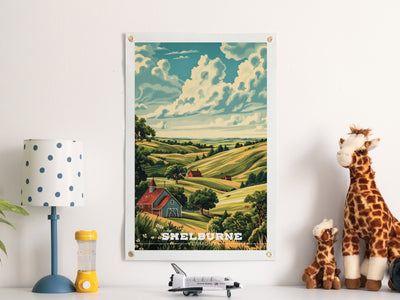 Custom Travel Poster Felt Banner | Farm House Illustration, Personalized destination art, Vintage home decor, Sentimental location gift