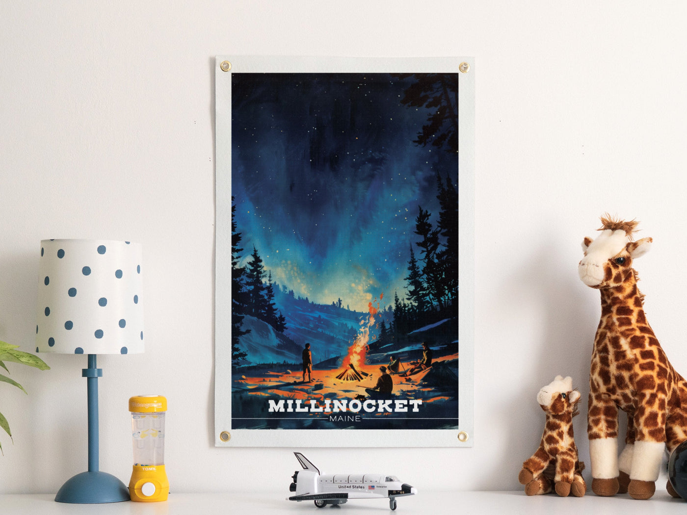 Custom Travel Poster Felt Banner | Campfire Illustration, Personalized outdoorsy art, Vintage cowboy home decor, Sentimental location gift