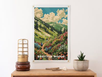 Custom Travel Poster Felt Banner | Summer Hikers Illustration, Personalized destination art, Vintage home decor, Sentimental location gift