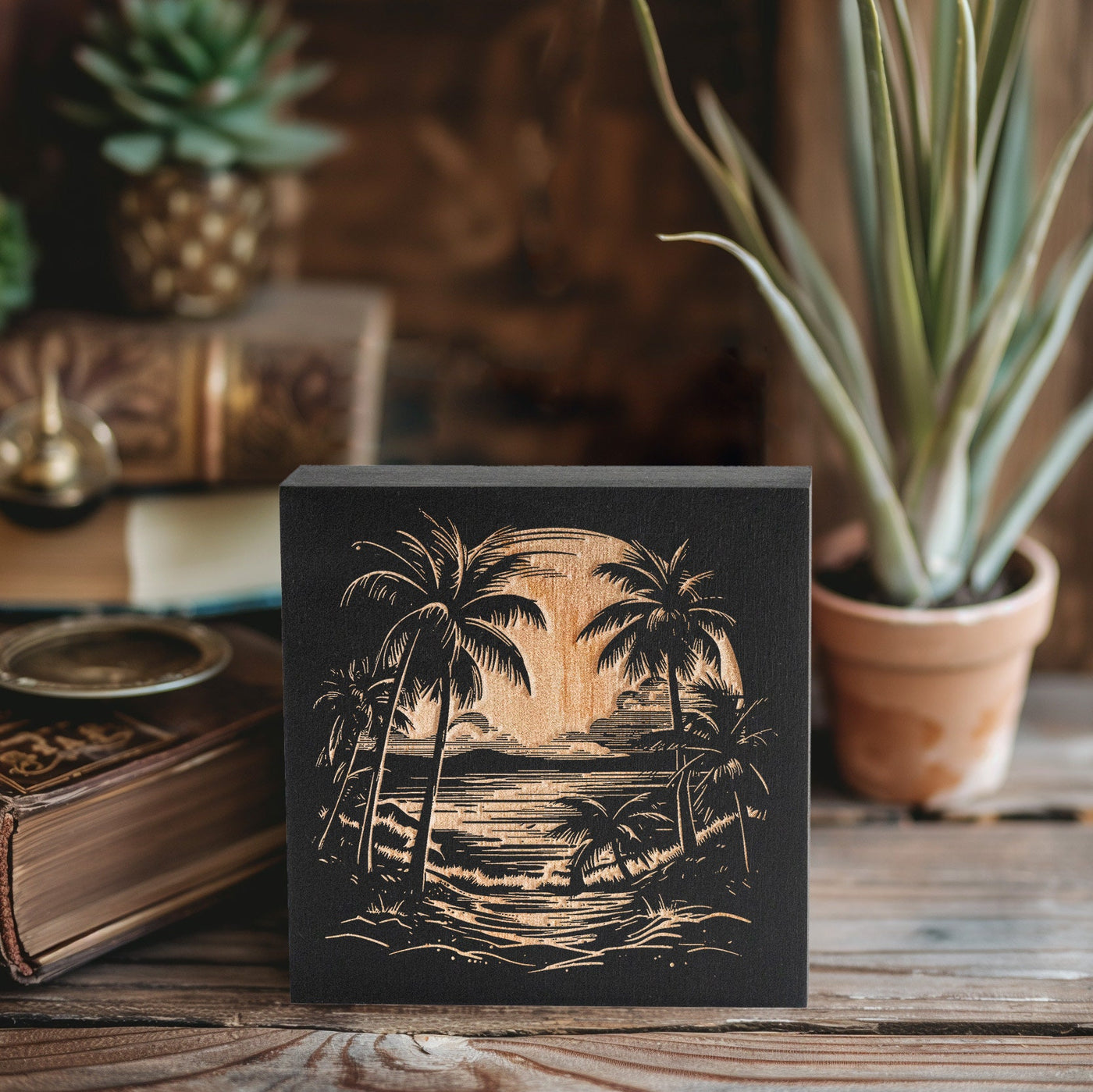 Scenic Island View Mini Engraved Birch Wood Panel