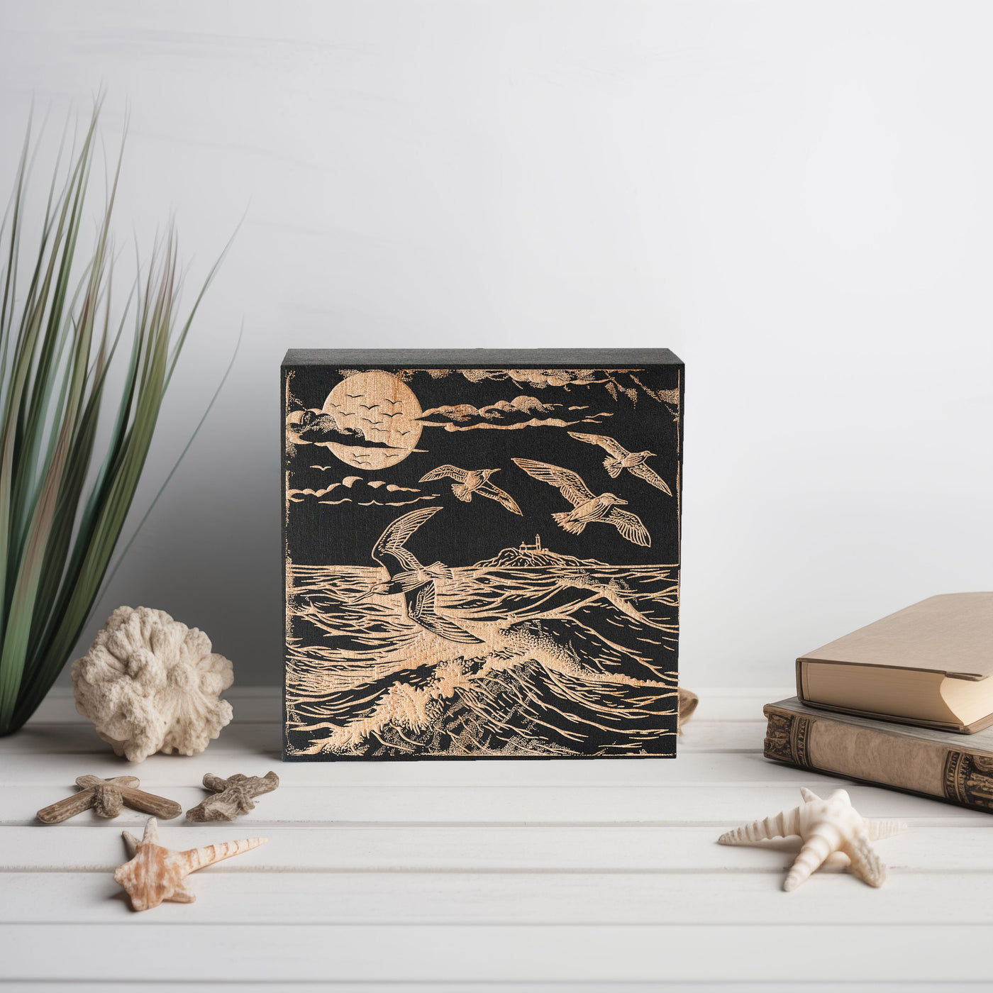 Sea Gull Scene Mini Engraved Birch Wood Panel