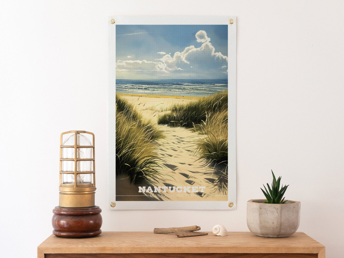 Custom Travel Poster Felt Banner | Personalized text destination art, Vintage home decor, Sentimental location gift, Beach Dune Illustration