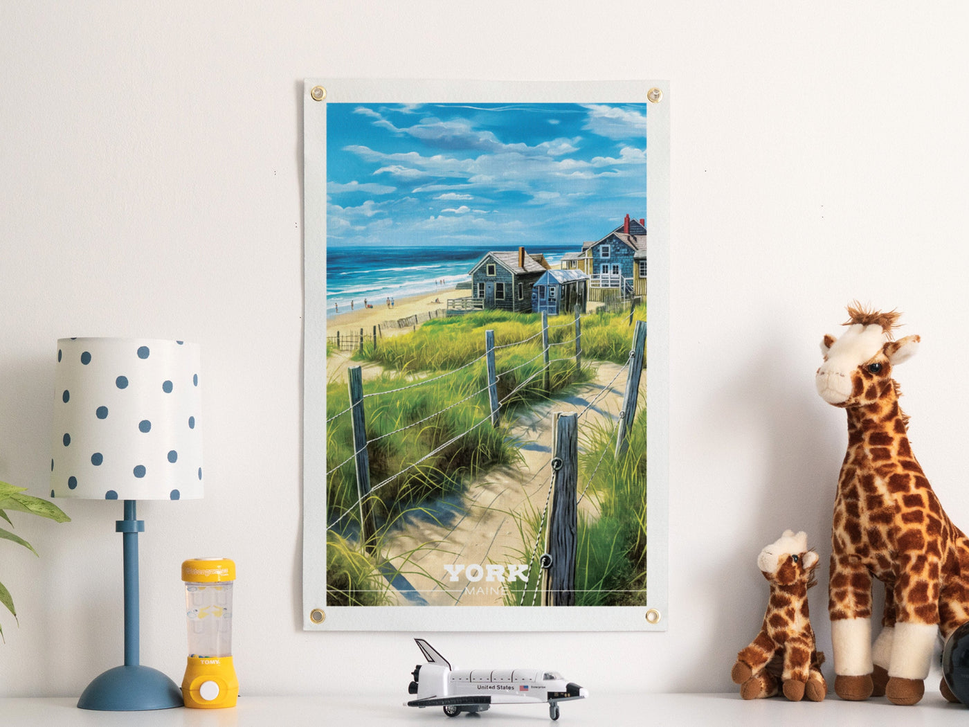Custom Travel Poster Felt Banner | Personalized destination art, Vintage home decor, Sentimental location gift, Beach Houses Illustration