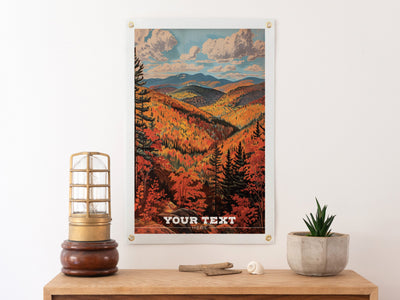 Custom Travel Poster Felt Banner | Fall Foliage Illustration, Personalized destination art, Vintage home decor, Sentimental location gift