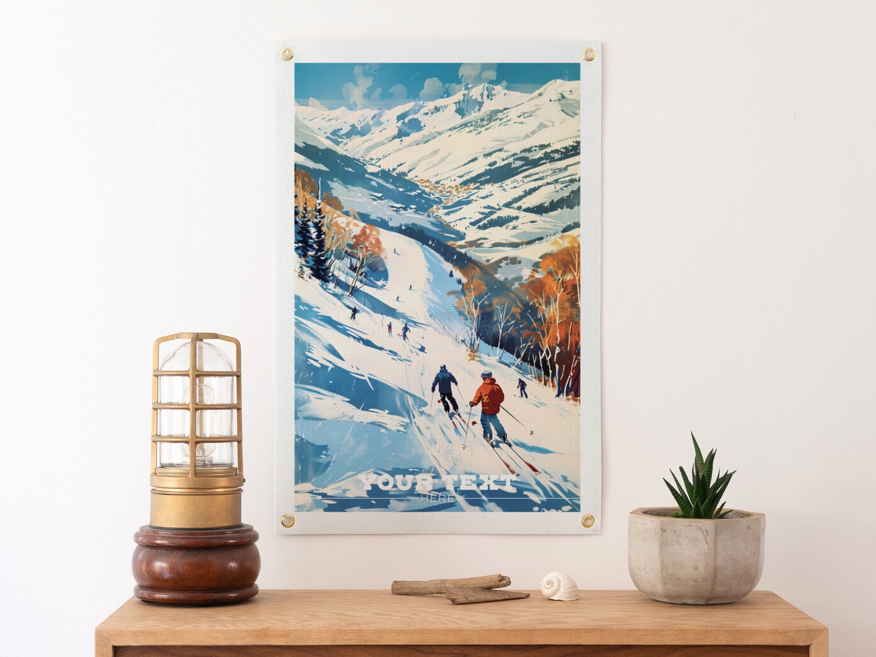 Custom Travel Poster Felt Banner | Vintage Ski Illustration, Personalized destination art, Vintage home decor, Sentimental location gift